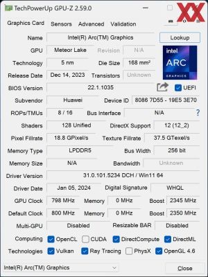 GPUz und CPUz des Huawei MateBook X Pro 2024