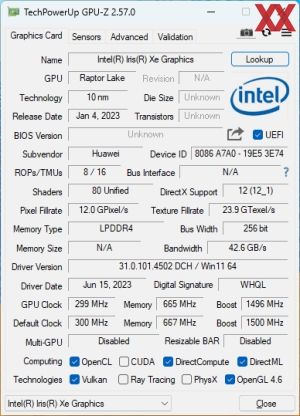 GPUz und CPUz des Huawei MateBook D 16 (2024)