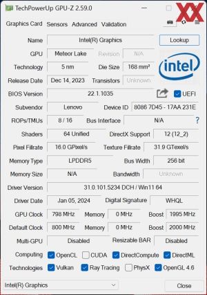 GPUz und CPUz des Lenovo ThinkPad X1 Carbon Gen12