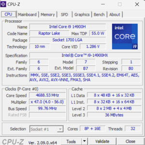 GPUz und CPUz des Gigabyte AORUS 17X (2024)