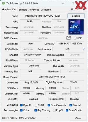 GPUz und CPUz des Acer Swift 14 AI