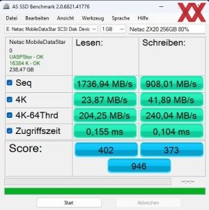 Netac Portable SSD ZX20L, 256GB, Benchmarks80