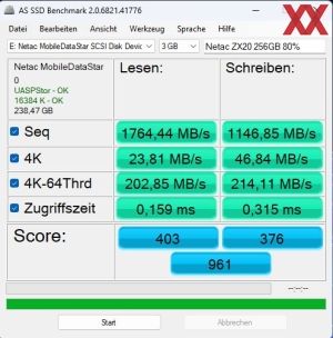 Netac Portable SSD ZX20L, 256GB, Benchmarks80