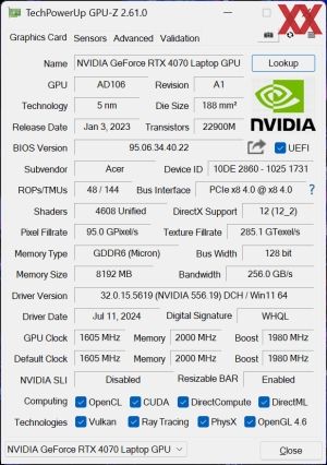 CPUz und GPUz des Acer Predator Helios Neo 16 (2024)