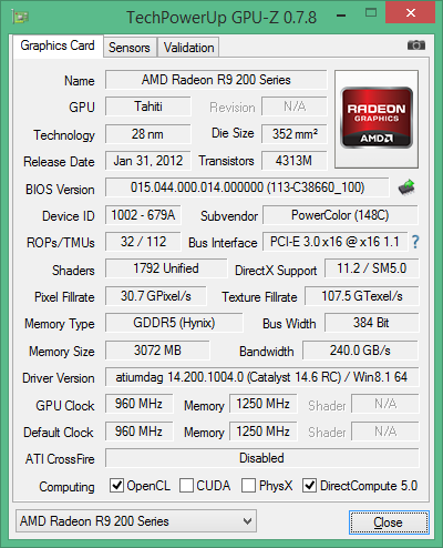 GPU-Z-Screenshot: PowerColor Radeon R9 280 TurboDuo OC