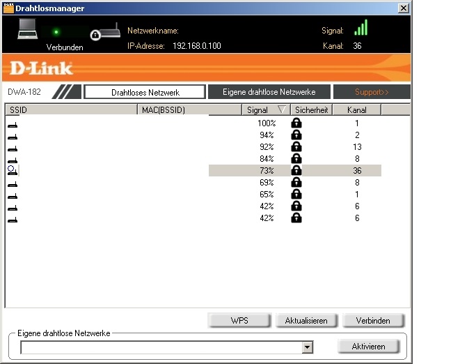 Screenshot der D-Link Verbindungssoftware