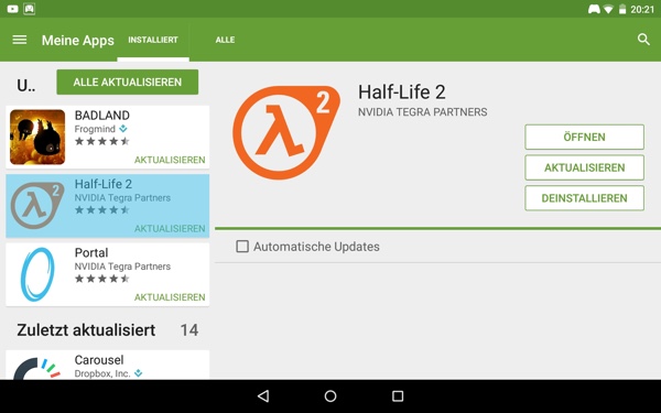 Android 5.0 Lollipop auf dem NVIDIA Shield Tablet