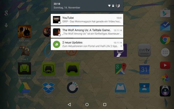 Android 5.0 Lollipop auf dem NVIDIA Shield Tablet