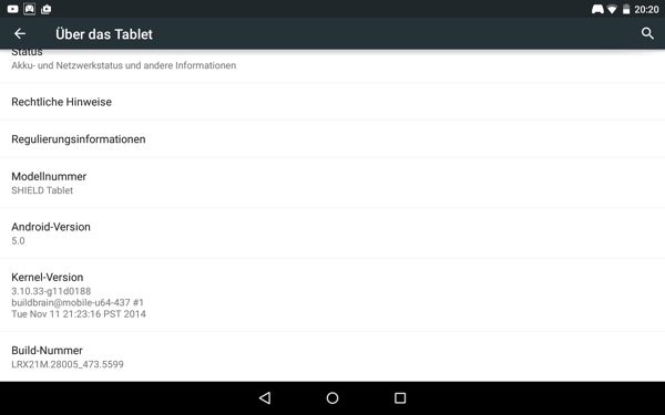 Android 5.0 Lollipop auf dem NVIDIA Shield Tablet