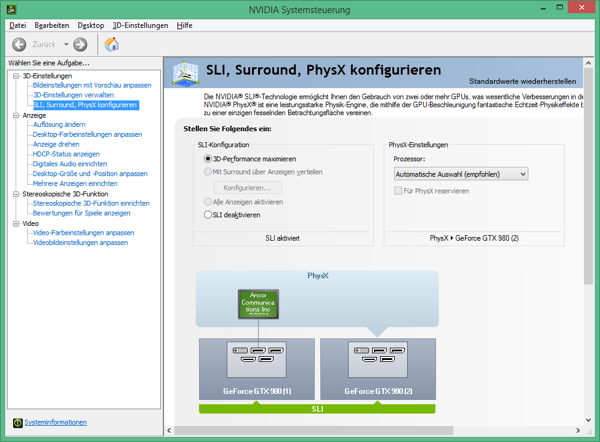 NVIDIA Systemsteuerung zur SLI-Konfiguration