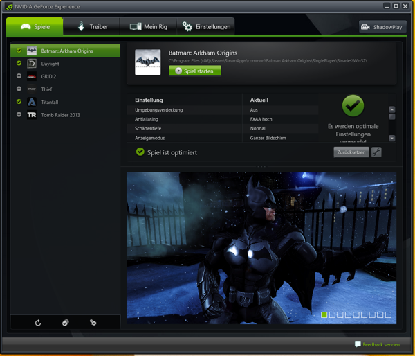 NVIDIA GeForce Experience Batman Origins