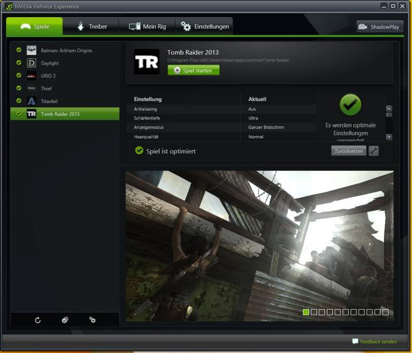 NVIDIA GeForce Experience Tomb Raider