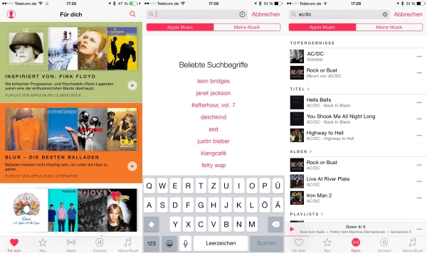 Überzeugen kann Apple Music schon jetzt mit passenden Vorschlägen und der Suchfunktion