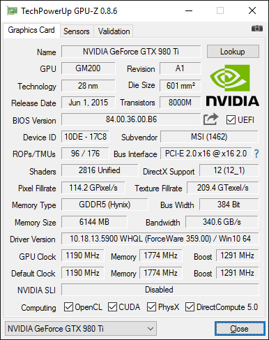 GPU-Z-Screenshot zur Radeon R9 Nano