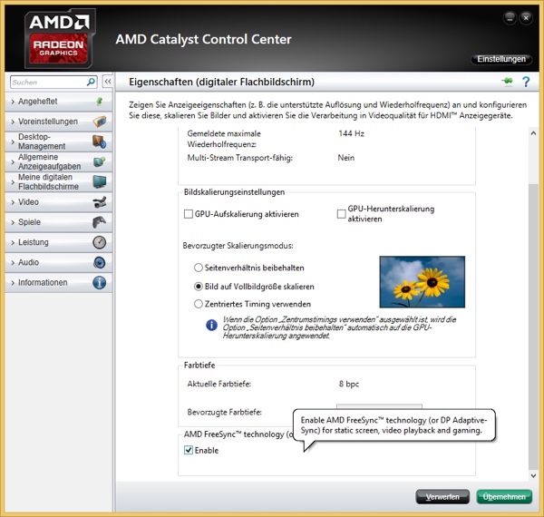 AMD FreeSync im Catalyst Treiber