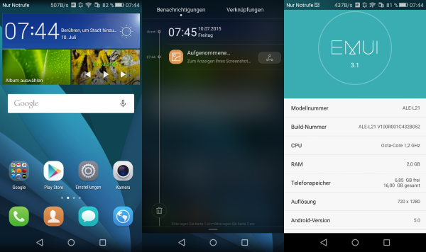 Android 5.0 und EMUI 3.1: Das P8 LIte bietet die bekannte Huawei-Software