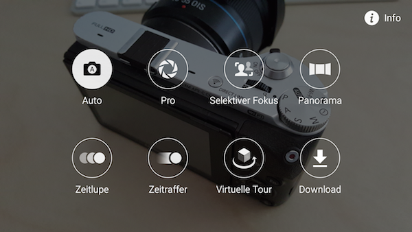 Weitestgehend übersichtlich gestaltete Kamera-App, die aber nicht alle Vorteile von Android 5.0 aufnimmt