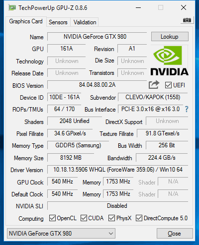 gpuz gtx980 nb 185w