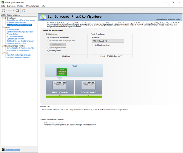 Blick in das NVIDIA Control Panel