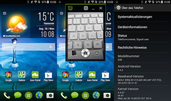 Acer-UI mit Apps im Fenster und beinahe aktuellem Android