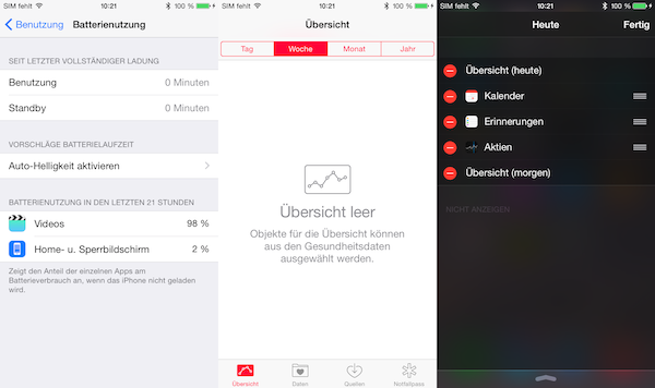 Neu in iOS 8: Hinweise zum Akkuverbrauch, Health und Widgets