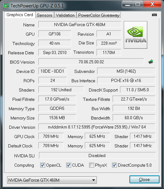 GPU-Z GeForce GTX 460M