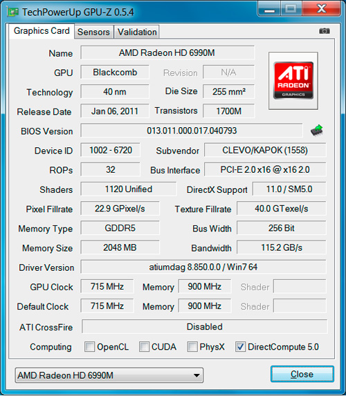 GPUz Radeon HD 6990M