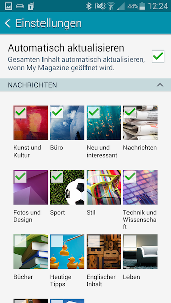 Einstellungen für die Magazine UI; im Hintergrund arbeitet Flipboard