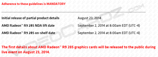 Offizielles AMD-Dokument zum Release der Radeon R9 285