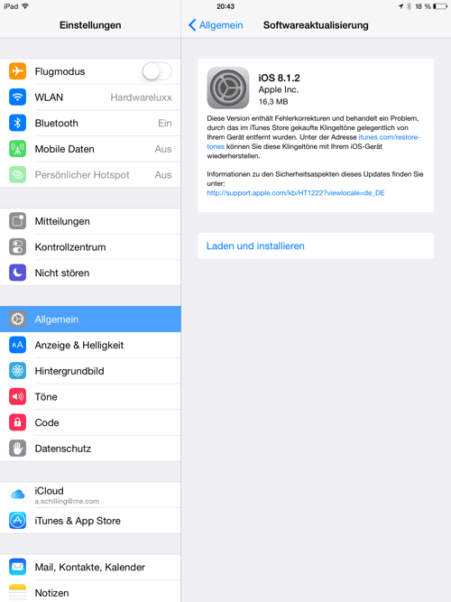 Update auf iOS 8.1.2 auf dem iPad