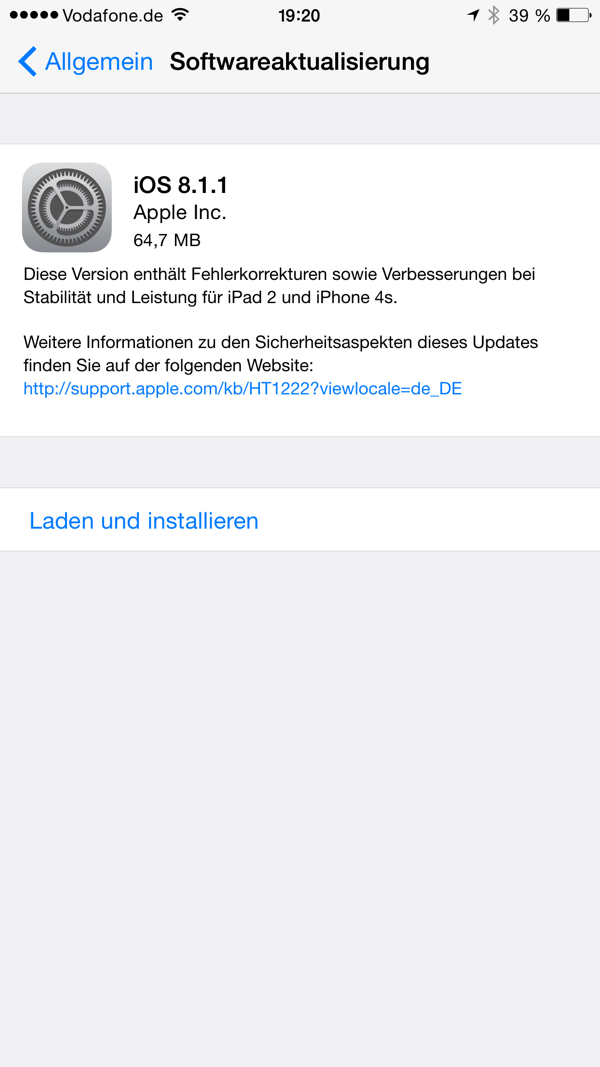 Update auf iOS 8.1.1