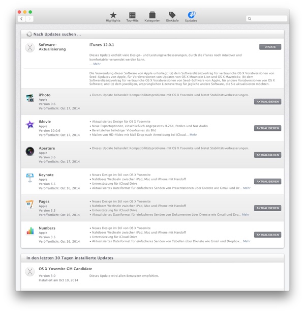 Updates für iWork und iLife unter OS X