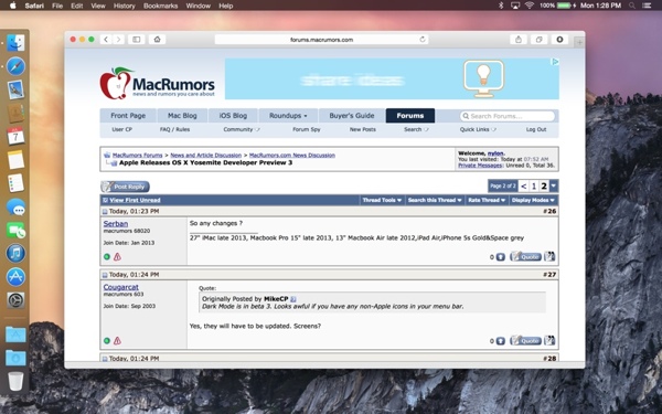 OS X 10.10 Yosemite im Dark Mode (Bild: MacRumours)