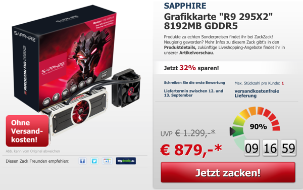 Sapphire Radeon R9 295x2 im Angebot bei zackzack.de