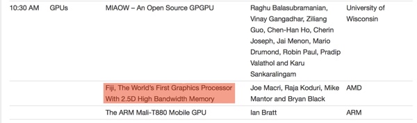 Ablaufplan der Hotchips 2015 mit AMD, der Fiji-GPU und HBM