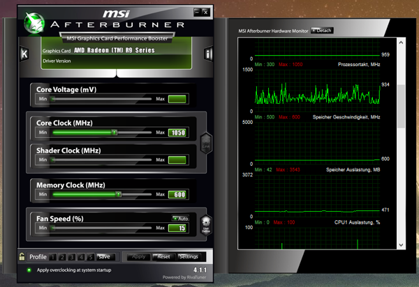 AMD Radeon R9 Overclocking mittels des MSI Afterburner