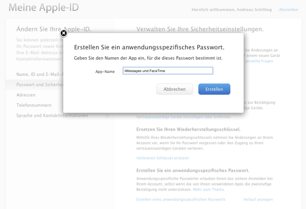 Anwendungsspezifisches Passwort für iMessages und FaceTime