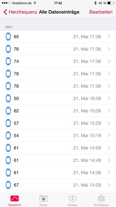 Herzfrequenzmessung der Apple Watch in der Health App