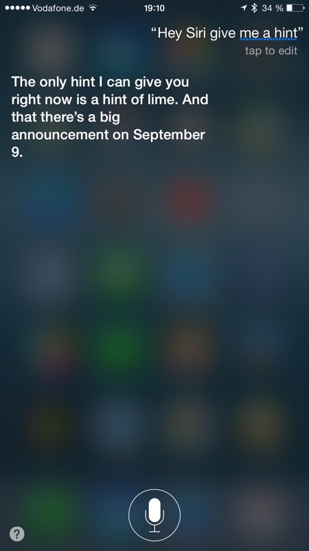 Antwort von Siri mit der Bitte einen Hinweis zu geben