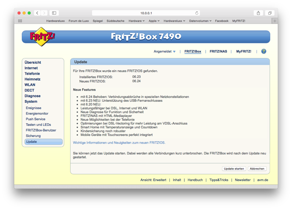 Update auf FRITZ!OS 6.24 für die FRITZ!Box 7490