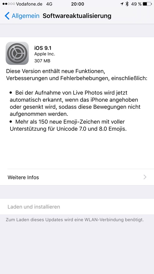 Update auf iOS 9.1