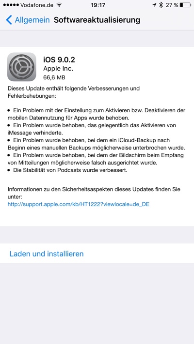 Update auf iOS 9.0.2