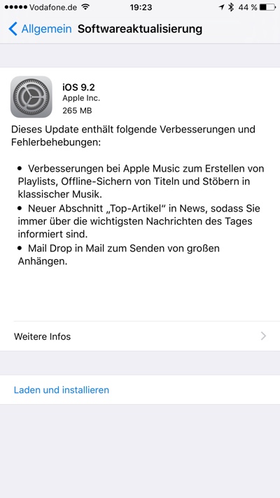 Update auf iOS 9.2