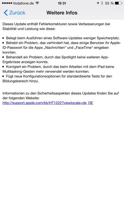 Update auf iOS 8.1.3