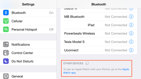 Bluetooth-Einstellungen in der 4. Beta von iOS 8.2