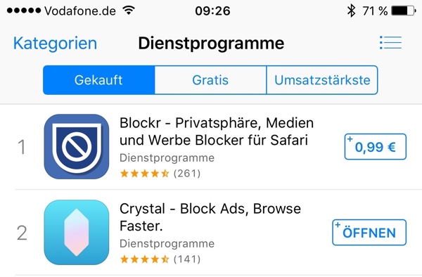 Adblocker im Apple App Store