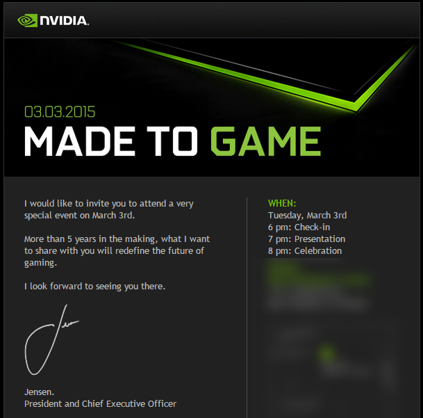 Einladung zu einem Event auf der GDC 2015 durch NVIDIA