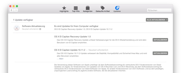 Update auf OS X 10.11.2