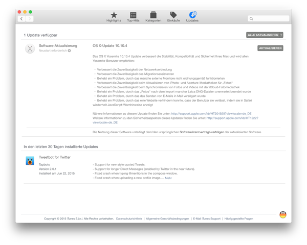 Update auf OS X Yosemite 10.10.4