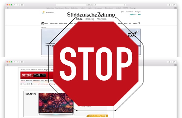 Auch Spiegel Online und Sueddeutsche.de könnten Werbeblockersperren planen